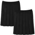 Two black pleated skirts on a white background