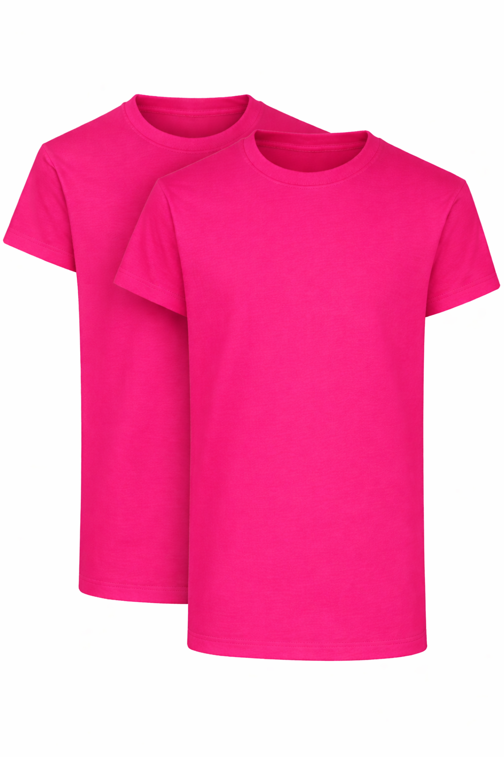 Two dark pink t-shirts on a white background