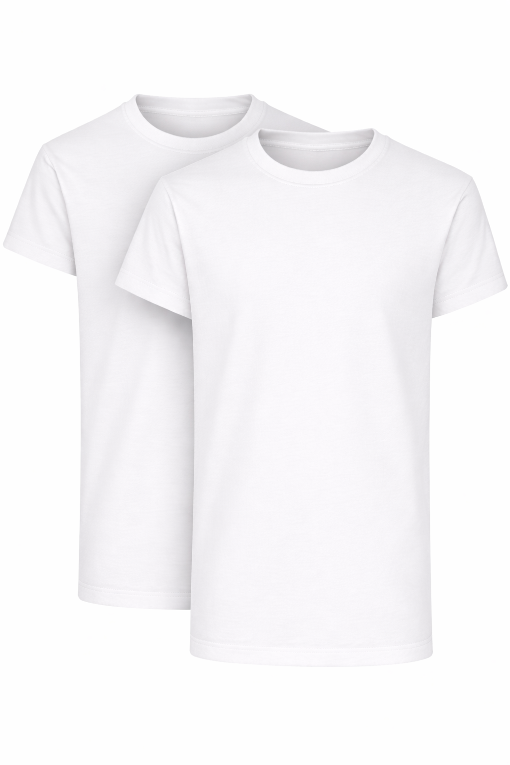 Two white t-shirts on a white background