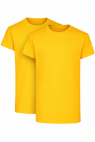 Two yellow t-shirts on a white background